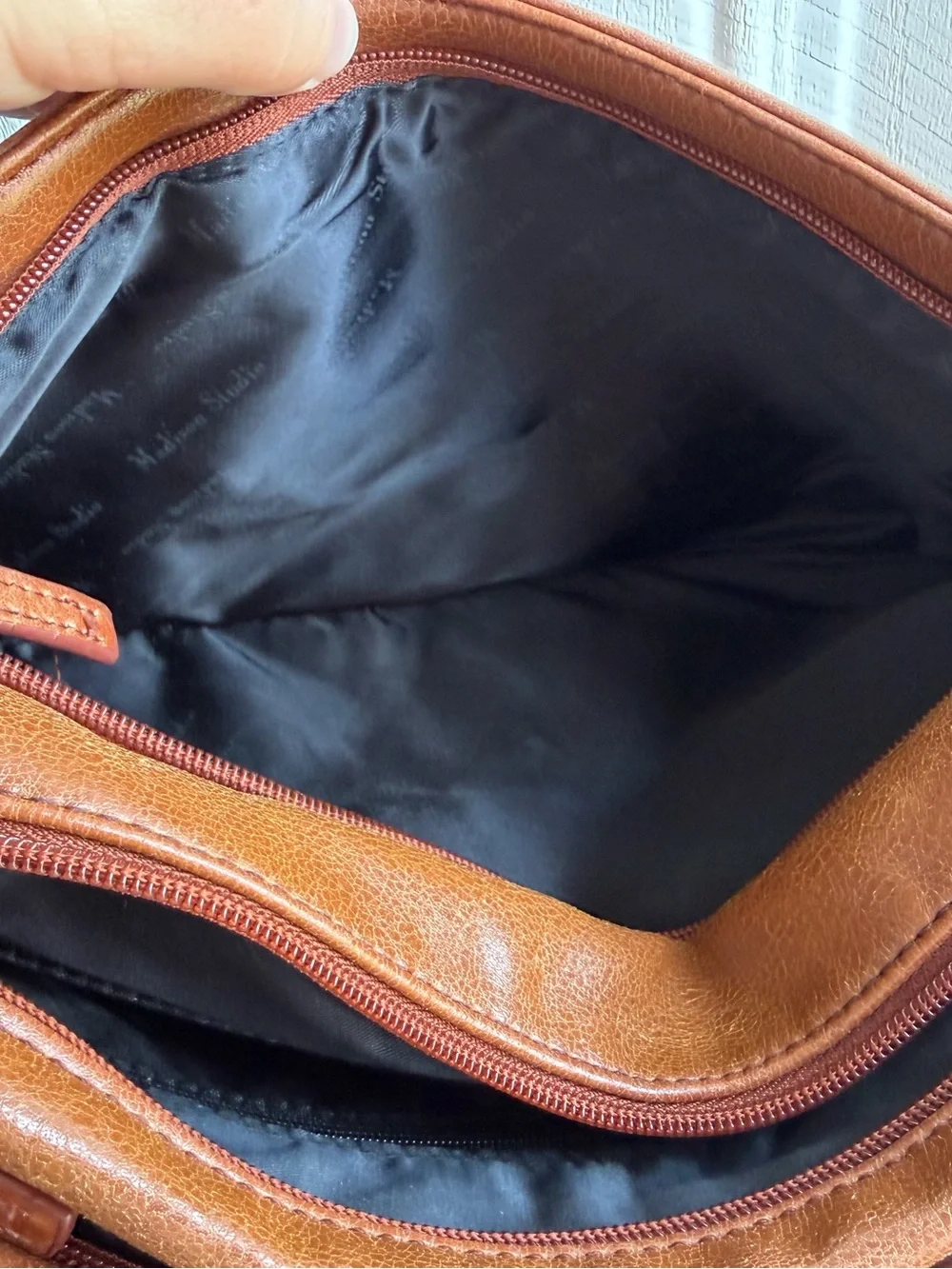 Madison Studio Genuine Leather Cognac Brown Y2K Crossbody Shoulder Bag